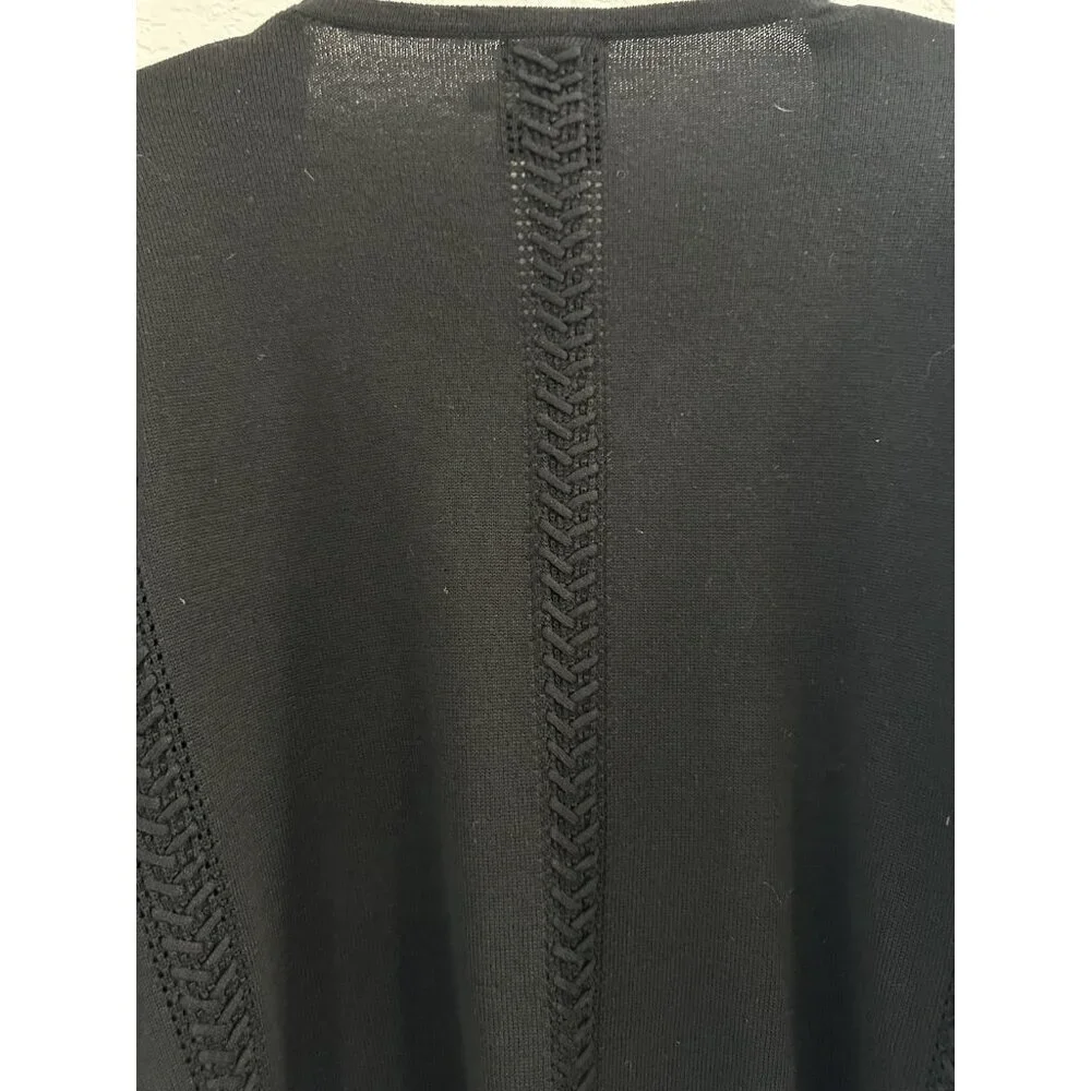 Lysse Sweater Poncho OS Black 5% Merino Wool Loose Tight‎ Knit Open Lagenlook